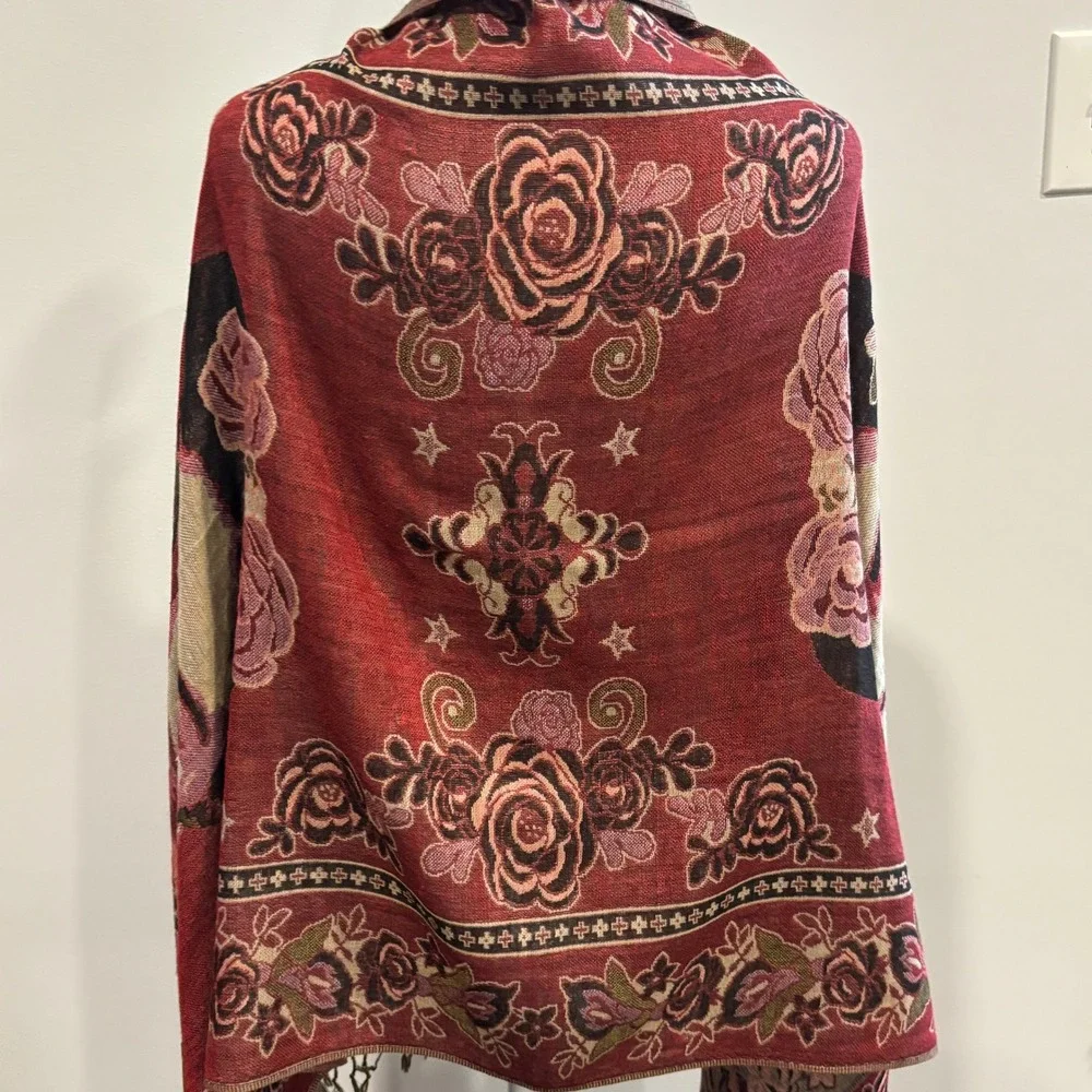 Frida Kahlo Women Shawl Wrap Scarf OS Floral Fringed Art Painter Portrait 21253